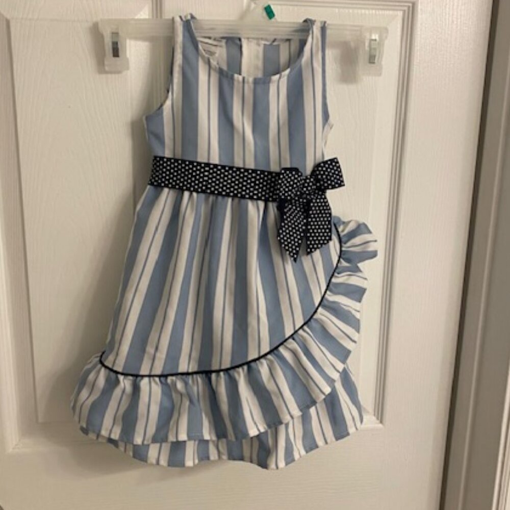 BONNIE JEAN Girl's Blue/White Striped Party Dress with bow Size 3T